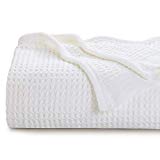 Bedsure 100% Cotton Thermal Blanket - 405GSM Soft Blanket in Waffle Weave for Home Decoration - Perfect for Layering Any Bed for All-Season - Queen Size (90 x 90 inches), White
