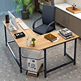 Tribesigns Modern L-Shaped Desk Corner Computer Desk PC Latop Study Table Workstation Home Office Wood & Metal (Light Walnut Brown)