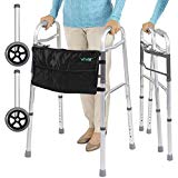 Vive Folding Walker (Plus Bag and 2 Wheels) - Front Wheeled Support, Narrow 23 Inch Wide - Adjustable, Lightweight Portable, Compact Elderly, Handicap Medical Walking Mobility Aid - Push Button Close