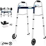 OasisSpace Compact Folding Walker, with Trigger Release and 5 Inches Wheels for The Seniors [Accessories Included] Narrow Lightweight Supports up to 350 lb