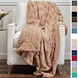 The Connecticut Home Company Luxury Faux Fur with Sherpa Reversible Throw Blanket, Super Soft, Large Wrinkle Resistant Blankets, Warm Hypoallergenic Washable Couch or Bed Throws, 65x50, Beige