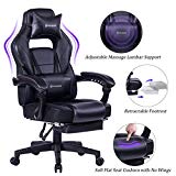 VON RACER Massage Reclining Gaming Chair - Ergonomic High-Back Racing Computer Desk Office Chair with Retractable Footrest and Adjustable Lumbar Cushion (Black)