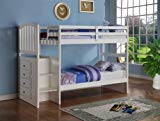 White Mission Style Staircase Bunk Bed with Built in Storage Drawers (Twin/Twin)