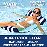 Aqua Monterey 4-in-1 Multi-Purpose Inflatable Hammock (Saddle, Lounge Chair, Hammock, Drifter) Portable Pool Float, Navy/White Stripe