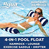 Aqua Monterey 4-in-1 Multi-Purpose Inflatable Hammock (Saddle, Lounge Chair, Hammock, Drifter) Portable Pool Float, Navy/White Stripe