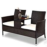 Tangkula Outdoor Furniture Set Patio Conversation Set with Removable Cushions & Table Wicker Modern Sofas for Garden Lawn Backyard Outdoor Chat Set (loveseat Style)