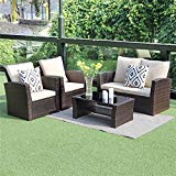 Wisteria Lane 5 Piece Outdoor Patio Furniture Sets, Wicker Ratten Sectional Sofa with Seat Cushions,Brown