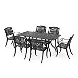 Christopher Knight Home 295848 Marietta Cast Aluminum Outdoor Dining Set, 7 Piece, Black Sand