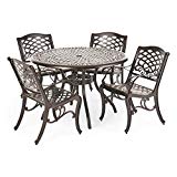 Hallandale Outdoor Furniture Dining Set, Cast Aluminum Table and Chairs for Patio or Deck (5-Piece Set)