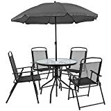 Flash Furniture Nantucket 6 Piece Black Patio Garden Set with Table, Umbrella and 4 Folding Chairs, GM-202012-BK-GG