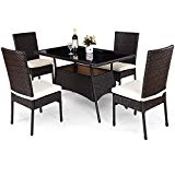 Tangkula Patio Furniture, 5 PCS All Weather Resistant Heavy Duty Wicker Dining Set with Chairs, Perfect for Balcony Patio Garden Poolside, 5 Piece Wicker Table and Chairs Set