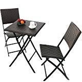 Grand patio Parma Rattan Patio Bistro Set, Weather Resistant Outdoor Furniture Sets with Rust-Proof Steel Frames, 3 Piece Bistro Set of Foldable Garden Table and Chairs, Brown