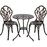 Best Choice Products 3-Piece Cast Aluminum Patio Bistro Set, Outdoor Furniture w/ Tulip Design, Antique Copper Finish, Rust-Resistant