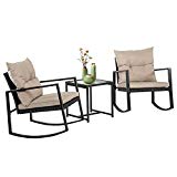 Wicker Patio Furniture Sets Outdoor Bistro Set Rocking Chair 3 Piece Patio Set Rattan Chair Conversation Set for Backyard Porch Poolside Lawn with Coffee Table,Black