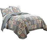 Chezmoi Collection Abbi 3-Piece Garden Floral Vintage Washed 100%-Cotton Reversible Patchwork Quilt Set (Queen)