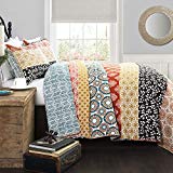 Lush Decor Bohemian Striped Quilt Reversible 3 Piece Colorful Boho Design Bedding Set, Full/Queen, Turquoise