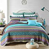 NEWLAKE Striped Jacquard Style Cotton 3-Piece Patchwork Bedspread Quilt Sets, Queen Size