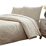 Brandream White Beige Vintage Floral Comforter Set Queen Size Bed Quilt Set