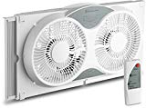 BOVADO USA Twin Window Cooling Fan with Remote Control - Electronically Reversible - Includes Bug Screen & Fabric Cover - Locking Extenders to fit Large Windows (Min. 23.5