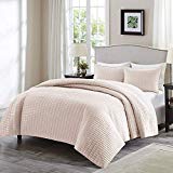 Comfort Spaces Kienna 3 Piece Quilt Coverlet Bedspread Ultra Soft Hypoallergenic Microfiber Stitched Bedding Set, King, Blush