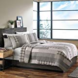 Eddie Bauer Fairview 3 Piece Cotton Reversible Quilt Set, King, Gray