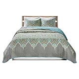 Comfort Spaces Mona 3 Piece Quilt Coverlet Bedspread Ultra Soft 100% Cotton Paisley Pattern Hypoallergenic Bedding Set, King, Teal
